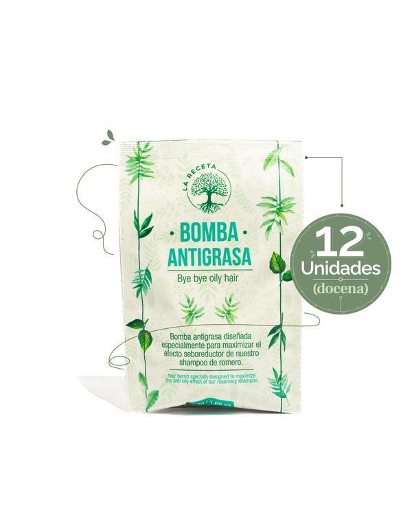 Bomba Antigrasa (Potenciador Seboregulador Shampoo de Romero) La Receta 50 ML x 12