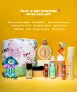 Contenido del Kit La Solar: Autobronceador, Brillo Labial, Perfume Capilar y Aceite de Puntas.