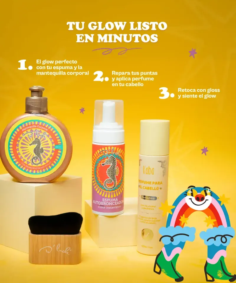 Pasos para el glow perfecto en minutos con productos D'Luchi y Kaba.