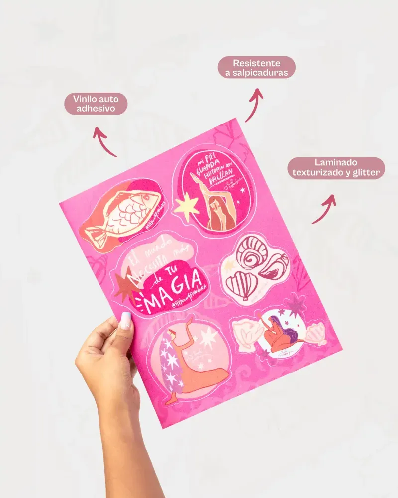 Stickers Impermeables Laminados con Glitter