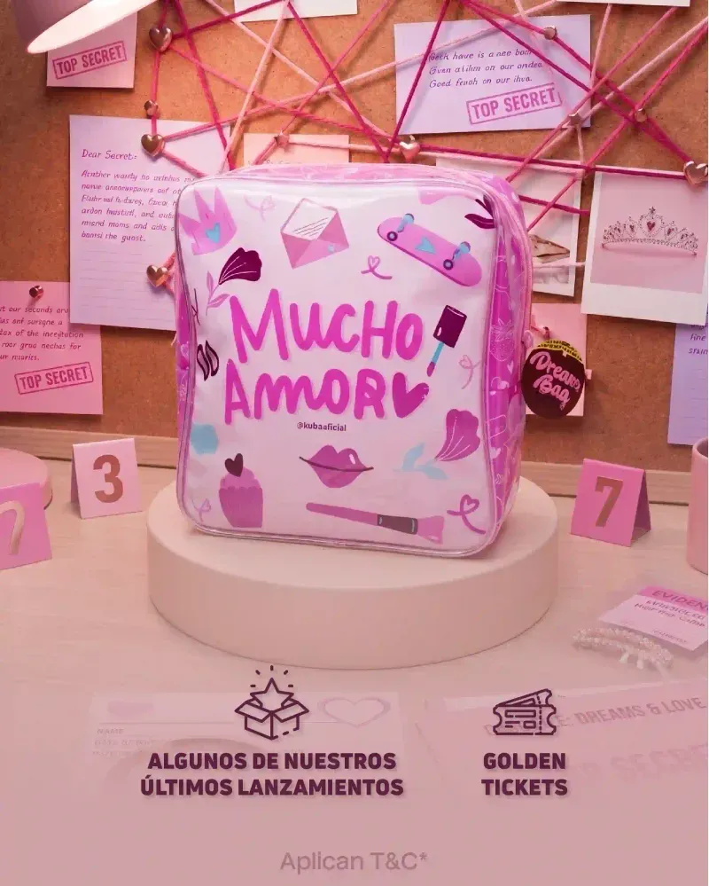 Dream Bag sobre podio con lanzamientos recientes de belleza y opción de Golden Tickets